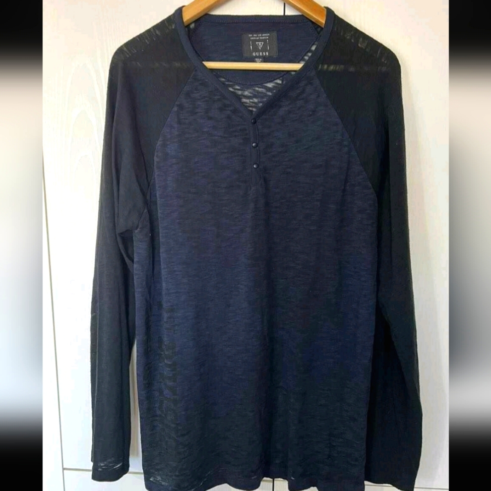 Free With Purchase Guess Men's Blue Long Sleeve Shirt